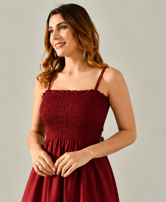 IndigoFlow™ Smocked Midi Dress — Effortless Everyday Style for Women