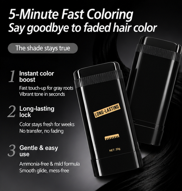 InstaBlack 2-in-1 Root Touch-Up Stick — Waterproof Instant Hair Color