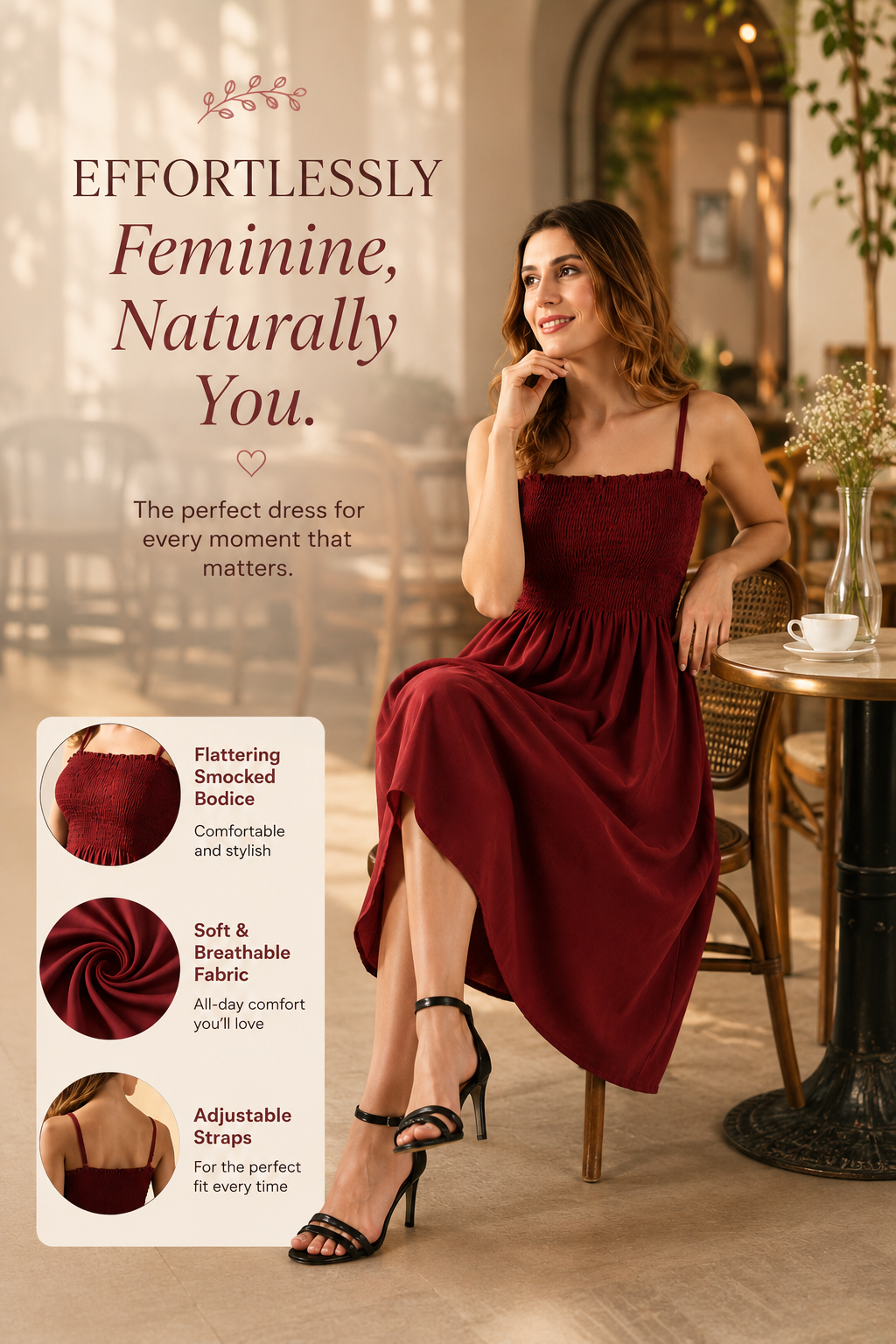 IndigoFlow™ Smocked Midi Dress — Effortless Everyday Style for Women