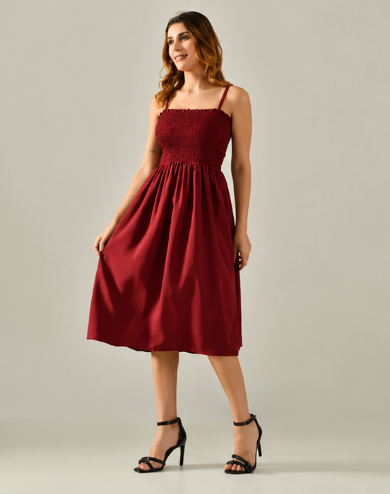 IndigoFlow™ Smocked Midi Dress — Effortless Everyday Style for Women