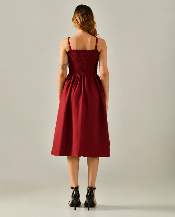 IndigoFlow™ Smocked Midi Dress — Effortless Everyday Style for Women